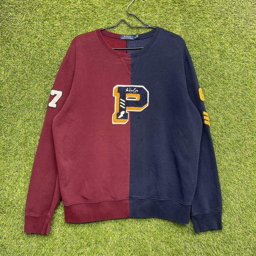 Polo Ralph Lauren Varsity Sweatshirt Mens Large P 67 Colorblock Casual School